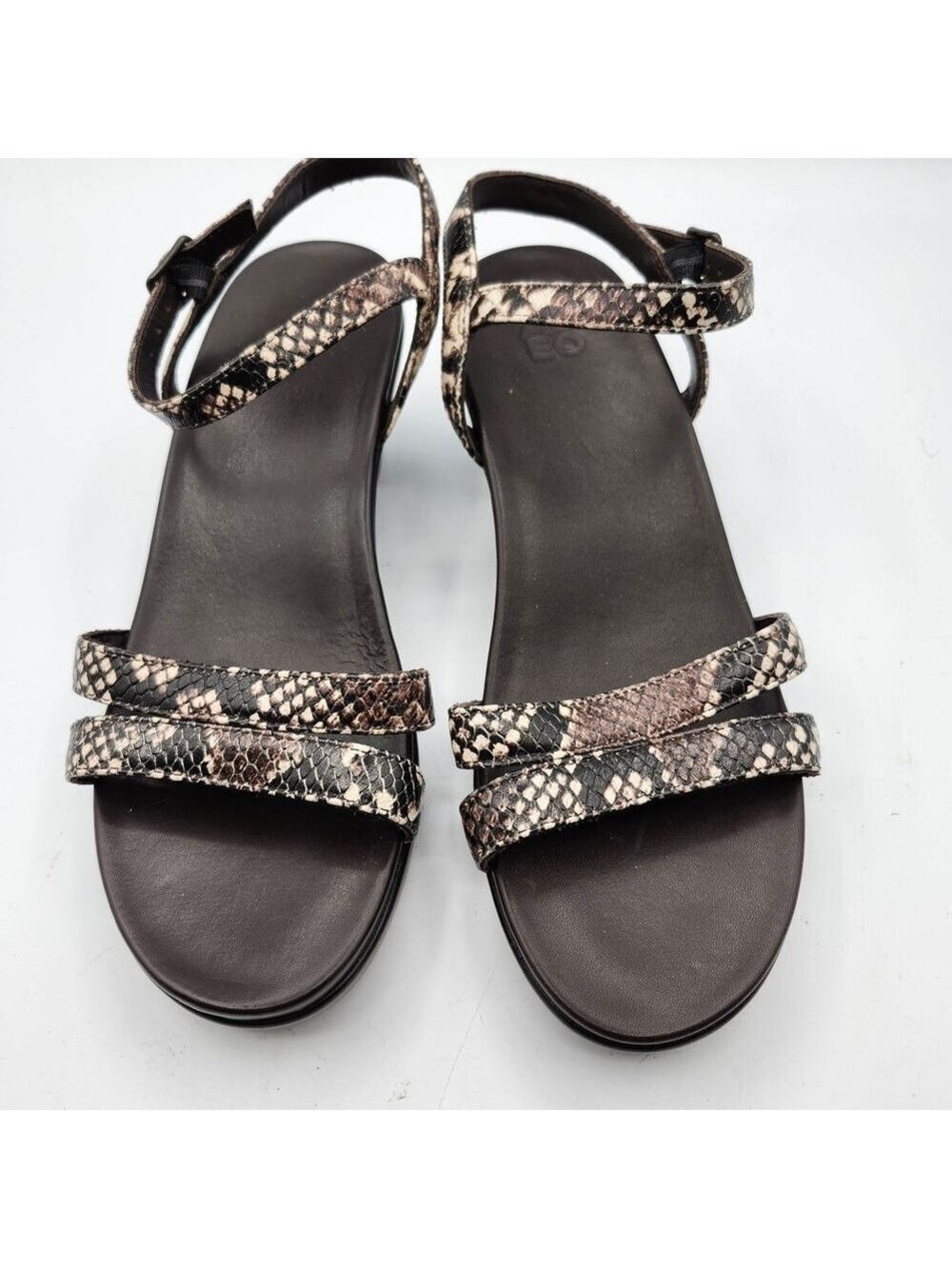 Abeo Leather Black and Brown Snakeskin Sandals Nwot Rubber Soles Sz 9